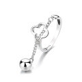 wholesale S925 Sterling Silver Korean-style Ins Hollow Clover Spliced Tassel Ball Chain Niche Open Ring-0-4