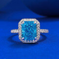 wholesale High Carbon Steel New Jewelry 7*9 Ice-Cut Aqua Diamond Engagement Ring, Popular in Europe and America-0-0