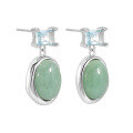 wholesale S925 Sterling Silver 590 New Chinese Style Small and Unique Geometric Oval Inlaid Diamond Aventurine Earrings for Women-0-5