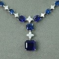 wholesale Metal: 925 Silver Gold Plated Pendant: High Carbon Diamond, Louis Royal Blue Emerald Cut Star Necklace for Women-0-2