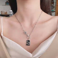 wholesale S925 Sterling Silver OT Buckle Black Enamel Letter CD Necklace,-300L/approximately 12.9g 925 silver