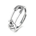 wholesale S925 Sterling Silver Retro Patchwork Hollow-Out Good Luck Heart Pendant Brooch Open Ring-0-4
