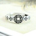 wholesale S925 Sterling Silver Retro Style Thai Silver Matte Ethnic Coin Pattern Wealth and Treasure Ring for Women, Adjustable Open Ring for Index Finger-0-0