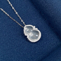 wholesale S925 Sterling Silver New Chinese Style Chalcedony Gourd Necklace for Women, Light Luxury Niche Design High-End Sense Collarbone Chain, National Trend Wholesale-White Chalcedony Gourd Necklace / Approx. 2.28g>TL013143