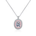 wholesale S925 Sterling Silver 1-carat Moissanite Necklace for Women with Micro-set Pink Zircon, Sweet and Girly, Ready to Ship-0-4