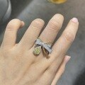 wholesale S925 Sterling Silver Gold-Plated Yellow Diamond Bow Ring for Women, Trendy and Unique Design Hand Accessory-0-2
