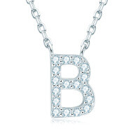 S925 Sterling Silver Necklace with Moissanite Pendant, Unisex Classic Style, Clearance Shipping Included.-Letter B Necklace [Moissanite]