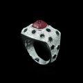 wholesale 925 Silver Gold-Plated Ring with High Carbon Diamond, Pigeon Blood Red Sugar Loaf, Panther Shape, Adjustable Party Ring for Women-0-3