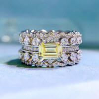 wholesale S925 Sterling Silver Women's Yellow Diamond Inlaid European and American Luxury Geometric Double Row Full Diamond Ring Wholesale-R255 Yellow Diamond No. 6