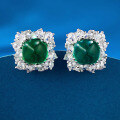 wholesale Sterling Silver New Style Square Faceted Flat Bottom Sugarloaf Emerald 7*7mm Vintage Cluster Stud Earrings for Women with Zircon-0-3