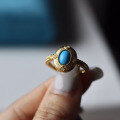 wholesale S925 silver inlaid with vintage natural Sleeping Beauty turquoise ring, silver plated with 18k gold, factory wholesale-0-3
