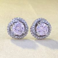 wholesale S925 Sterling Silver 1-Carat Simulated Diamond Luxuriously Set Full Diamond Stud Earrings for Women, European and American Cross-Border Style-E435 Pink Diamond &gt;925 Silver