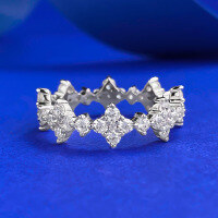 wholesale S925 silver white fairy style four-leaf flower ring full diamond row ring for daily light luxury fashion-R1190 Platinum 9
