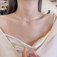 wholesale S925 Sterling Silver Korean Style Minimalist Flat Snake Chain with Bow Accent Necklace, Fresh and Sweet Versatile Accessory-551L/approximately 4.9g 925 silver