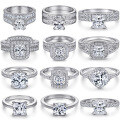 wholesale S925 silver square zircon ring, cross-border style, tarnish-resistant women's diamond ring set-0-1