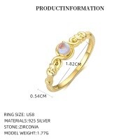 wholesale S925 Sterling Silver Vintage Palace-style Moonstone Ring With An Entwined Heart Design For Layering, Offering A Light Luxury And Advanced Feel-K2400_18K yellow plated_US size 8 925 silver