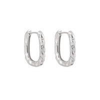 wholesale S925 Sterling Silver Textured U-Shaped Ear Clasp for Women, Minimalist and Versatile Lava Design Earrings-Platinum [Medium] 925 Silver