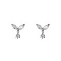 wholesale S925 Sterling Silver Zircon Single Diamond Leaf Earrings, Korean Style Minimalist Ins Fashion Women's Ear Accessories M05398-0-4