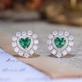 wholesale Metal, Autumn New Retro Synthetic Emerald Heart Earrings Heart-shaped Surround Set Zirconia Women's Earrings-0-1