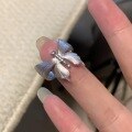 wholesale S925 Sterling Silver Vintage Italian Handcrafted Brushed Satin Butterfly Ring, Exquisite Retro Style for Women-0-5