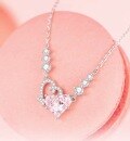wholesale 925 Silver Trendy Little White Heart Pink Zircon Necklace for Women, Light Luxury Ins Minimalist Style Fashion Versatile Personalized Niche Collarbone Chain-0-0