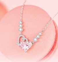 wholesale 925 Silver Trendy Little White Heart Pink Zircon Necklace for Women, Light Luxury Ins Minimalist Style Fashion Versatile Personalized Niche Collarbone Chain-xb1112-white gold pink diamond