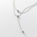 wholesale S925 Silver Korean-style Elegant Double-layer Beaded Y-shaped Necklace Long Slide Bead Collarbone Chain D5938-0-2