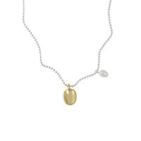 wholesale S925 Sterling Silver Korean Version Ins Small Luxury Design Freshwater Pearl Tag Bead Chain Choker Necklace for Women-Silver 925 silver