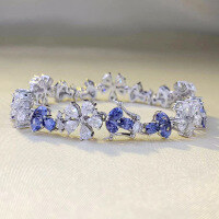 wholesale Metal: 925 Silver Zhuozhifan New Full Diamond Flower Bracelet for Women, Small Batch Design, Fashionable, Hot Seller in Europe and America-B101 Tanzanite bracelet 17cm