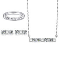 wholesale 925 Silver I Letter Stud Earrings, Plain Circle Ring, Zircon Necklace Women's Three-Piece Jewelry Set with Premium Feel-Earrings TLED119>925 silver