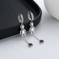 wholesale S925 Sterling Silver Internet-Famous Bear Black Zircon Tassel Ear Clips, Light Luxury Versatile Retro Earrings for Women-0-0