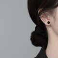 wholesale S925 silver black agate round stud earrings for men and women, minimalist and compact geometric ear accessories M00194-0-1
