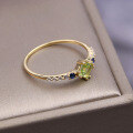 wholesale 925 Sterling Silver Gold Plated with Natural Peridot Exquisite Japanese-style Ring for Women Factory Supply Wholesale-0-3