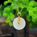 wholesale 925 Sterling Silver Hetian Jade Necklace for Women, Minimalist Niche Design, Sand Gold New Dolphin Collarbone Chain-0-3