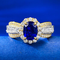 wholesale 925 Silver New Jewelry French Lace Edge Simulated Sapphire 6*8 Oval Ring Fashion Romantic Style-R757 Blue Diamond>No. 5