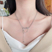 wholesale S925 Sterling Silver Plated Pin-Shaped Tassel Necklace, New Ins Design Pendant Collarbone Chain-280L/approximately 14.3g 925 silver