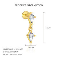 wholesale S925 Sterling Silver Cross-border Light Luxury Rhombus Teardrop Zircon Jewelry Set For Women, Layering Fringe Collarbone Necklace, Fashionable And Versatile-E5338_White Zirconium_18K Yellow Plated_Single 925 Silver