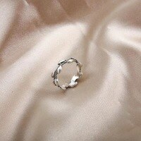 wholesale 925 Silver Minimalist Olive Branch Ring for Women, Elegant Adjustable Index Finger Ring, Daily Korean-style Creative Pinky Ring Jewelry-XB018-Thai Silver