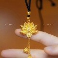 wholesale Metal Material: Imitation Gold Lotus Pendant, Two Lives of Joy Ancient Method Imitation Gold Lotus Pendant DIY Necklace Sweater Chain Accessory-0-2