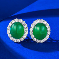 wholesale 925 Silver Metal Material Luxury Inlaid 10*12 Green Chrysoprase Earrings Rich Lady Style Classic Earrings-E482 Chrysoprase Earrings 925 Silver