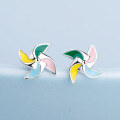 wholesale S925 Sterling Silver Minimalist Small Colorful Windmill Earrings Women's Jewelry Ethereal Forest Style Fresh Epoxy Resin Sweet-0-0