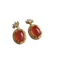 wholesale S925 Sterling Silver French Retro Red Agate Stud Earrings for Women, Light Luxury Elegant Personality Minimalist Style Earrings-0-4