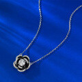 wholesale S925 Silver New Live Streaming Style Camellia Necklace with 65mm Round White Diamond Flower Bud Pendant for Women-0-2