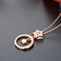 wholesale S925 Sterling Silver Women's Star and Circle Pendant Necklace with Zirconia, Sweet Diamond-Accented Simple Ins Style Jewelry-0-2
