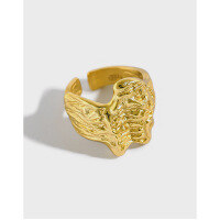 wholesale S925 Sterling Silver 297 Korean Version Ins Small Irregular Bumpy Textured Open Adjustable Ring for Women Versatile Band-18K Gold [No. 14/Adjustable] Opening adjustable