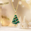 wholesale 925 Sterling Silver Colored Zircon Christmas Tree Necklace for Women, Ins Cross-border Christmas Atmosphere Winter Sweater Chain-0-0