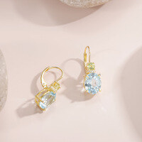 wholesale S925 Sterling Silver Light and Fresh Gemstone Earrings with 27 Carat Shining Hand-Set Natural Topaz-Natural Topaz + Peridot Earrings