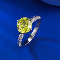 wholesale S925 Silver with 2-carat Round Olive Green 80mm Diamond Ring for European and American Women, Live Stream Style-0-2