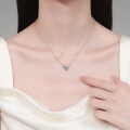 S925 Silver Moissanite Necklace with Bunny Ear Bow Heart Pendant-0-2