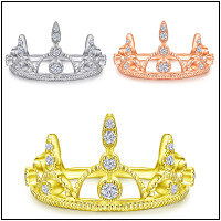 wholesale 18k Gold Plated 925 Sterling Silver Zircon Crown Ring for Women, Small Batch Luxury Silver Jewelry Ring-Rose Gold US Size 10#
